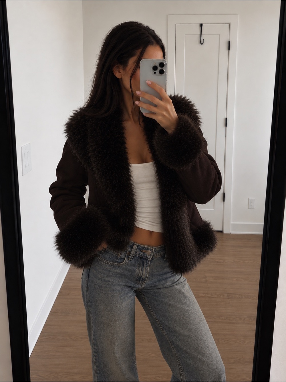 Princess Polly Josefina Faux Fur Detail Jacket in Chocolate